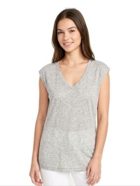 Ron Herman women's SS vneck t-shirt with trim in Light Heather gray Size SM